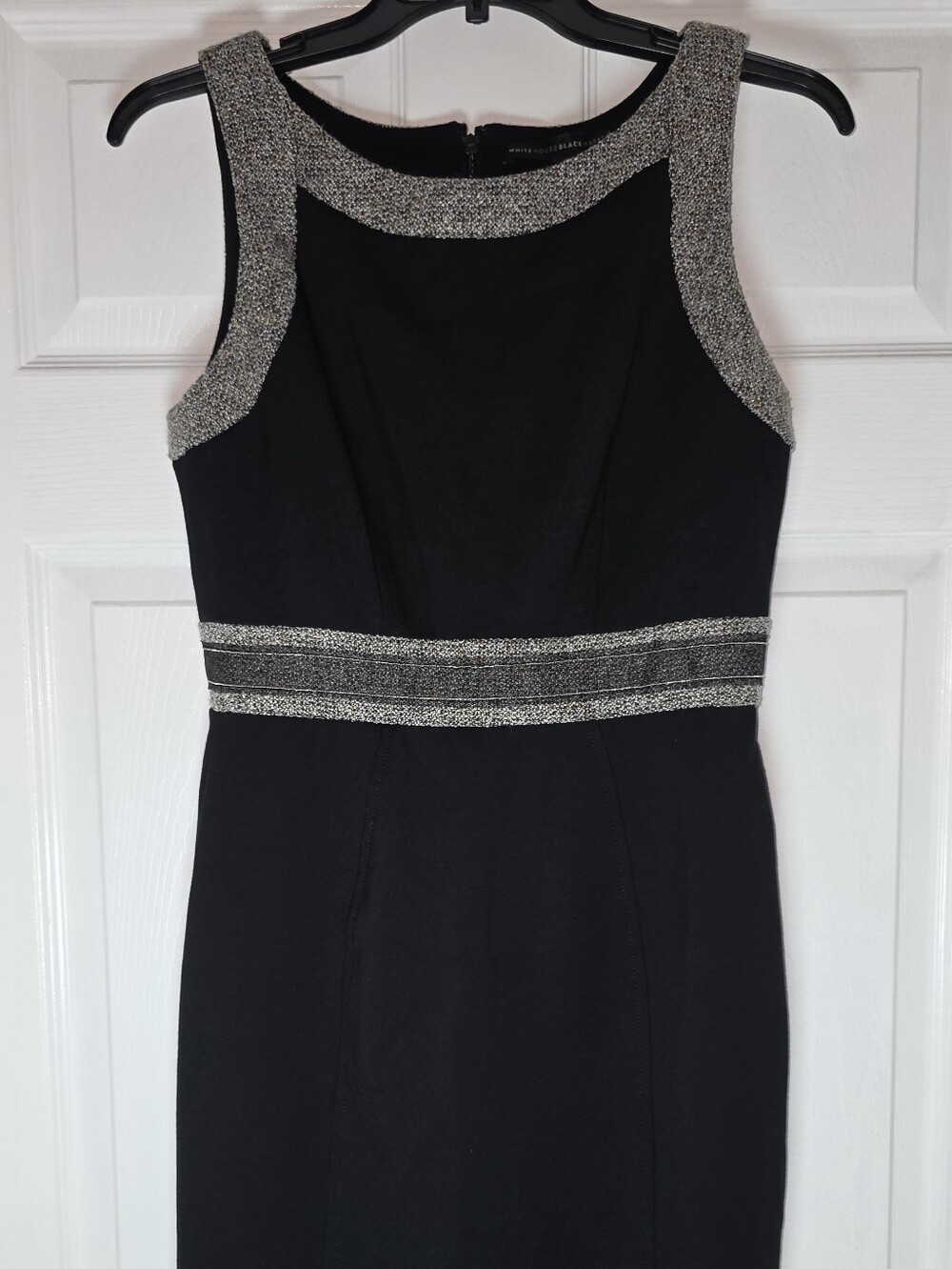 White House Black Market Black Midi Dress with Silver Metallic Trim